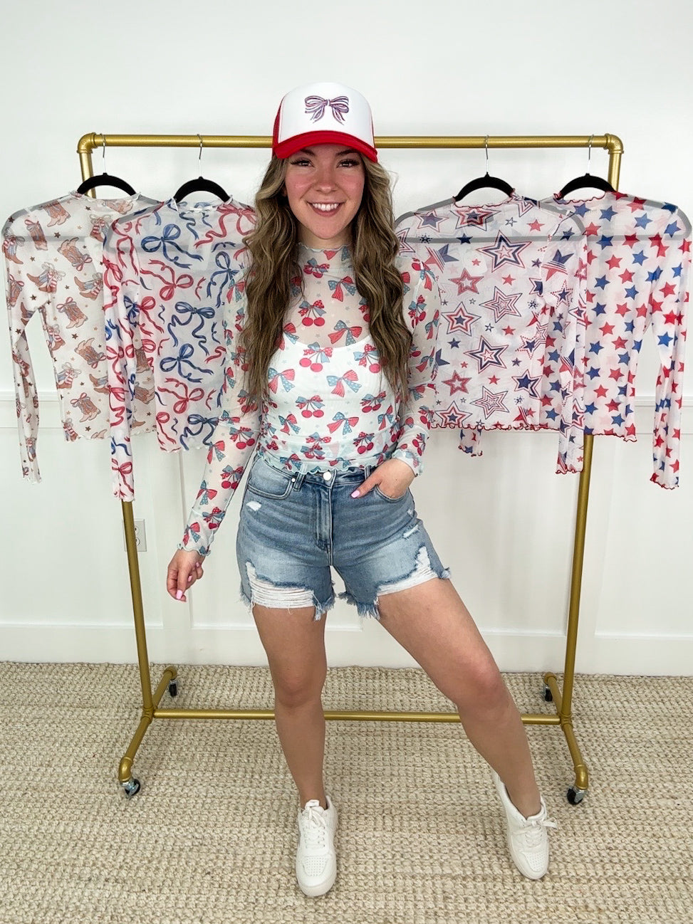 All American Girl Sheer Mesh Long Sleeve Avery Mae Top - 5 options!