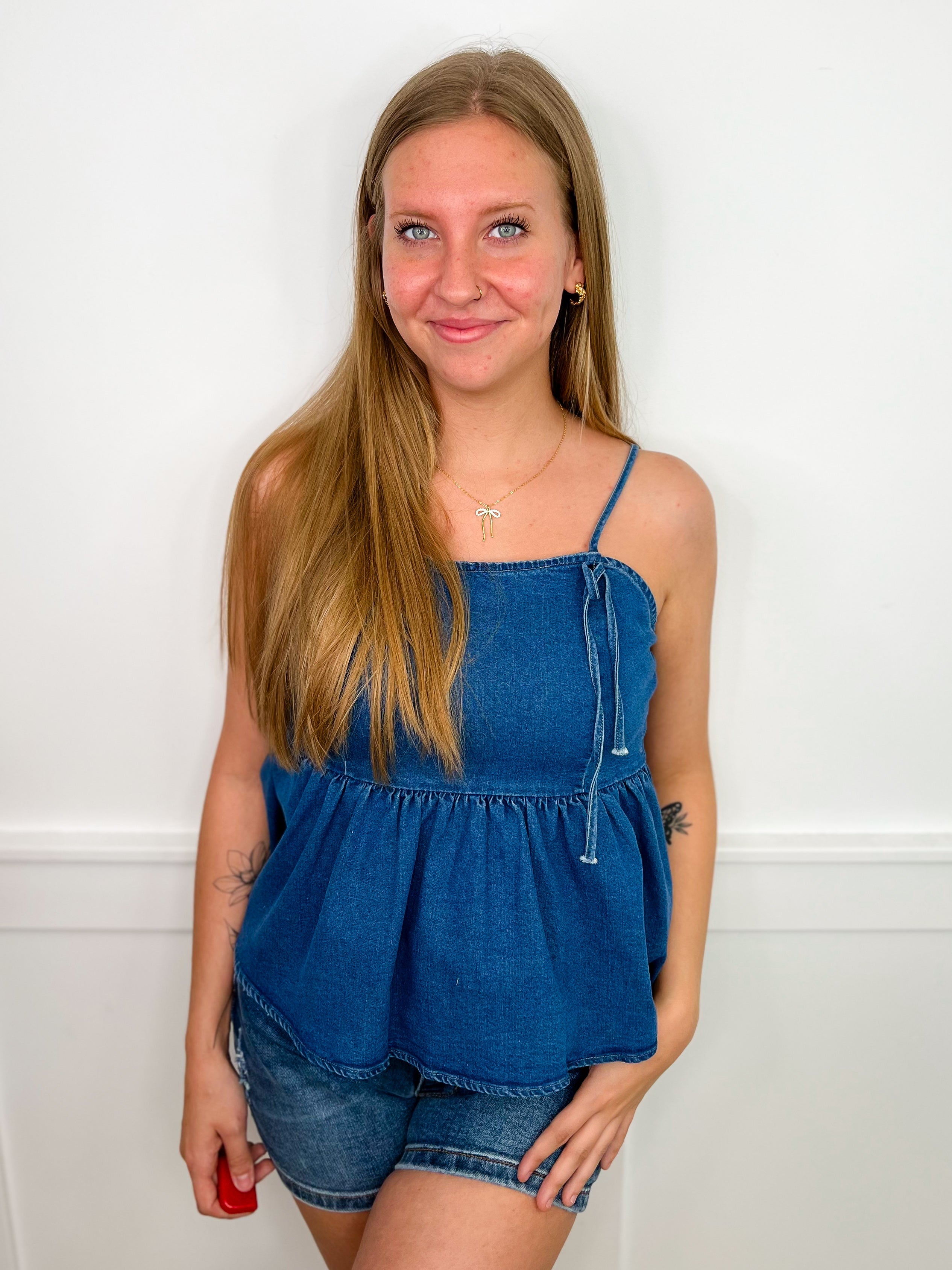 True To Yourself Cotton Blend Medium Wash Avery Mae Cropped Tank Top