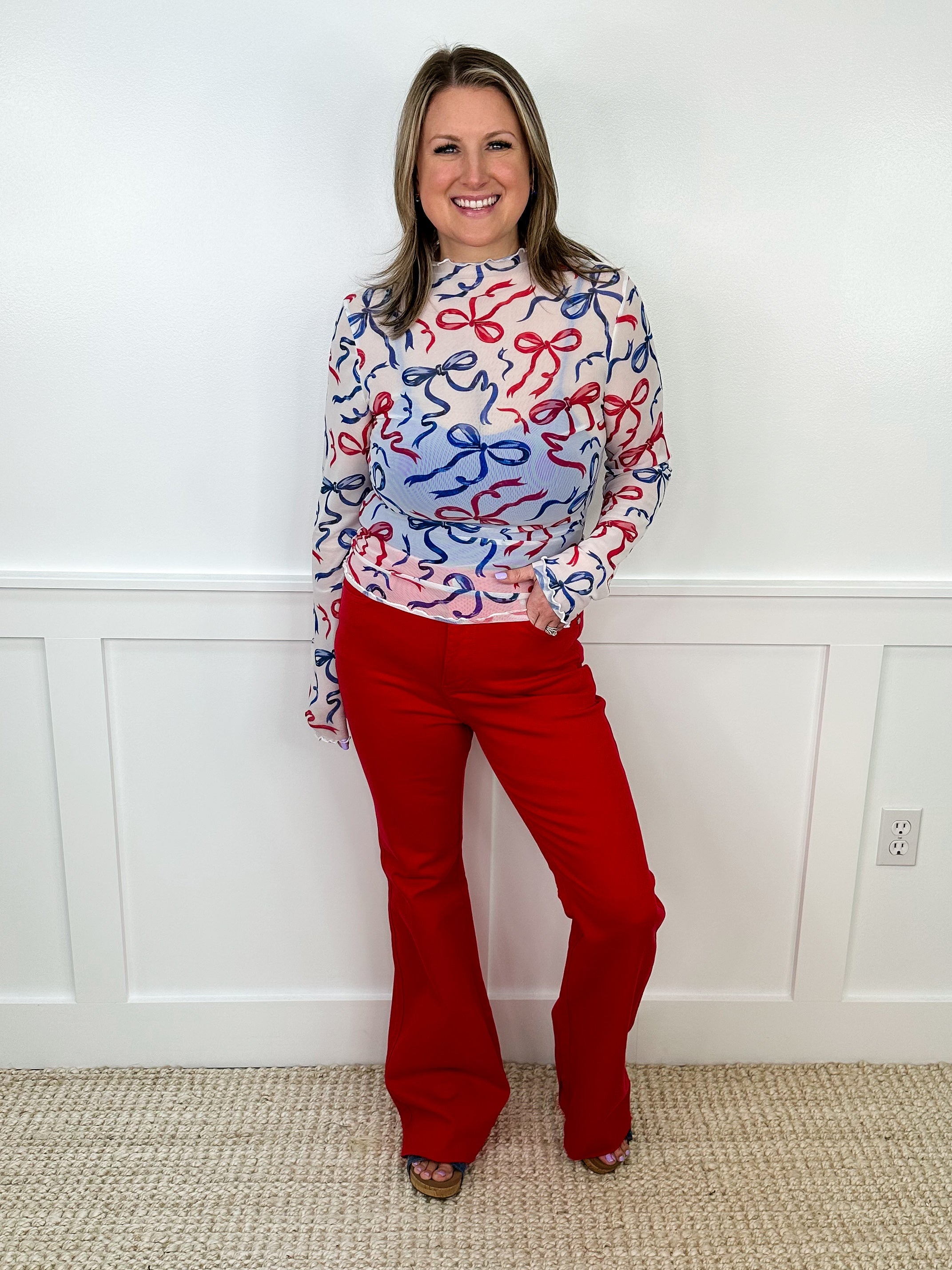 All American Girl Sheer Mesh Long Sleeve Avery Mae Top - 5 options!