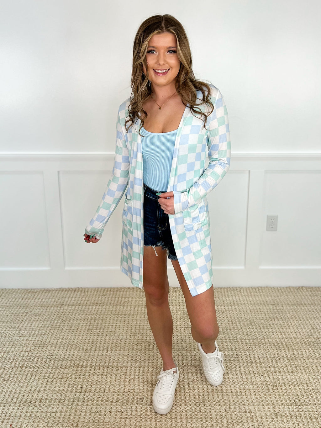 On My Way Back Rayon Blend Long Sleeve Blue Avery Mae Cardigan