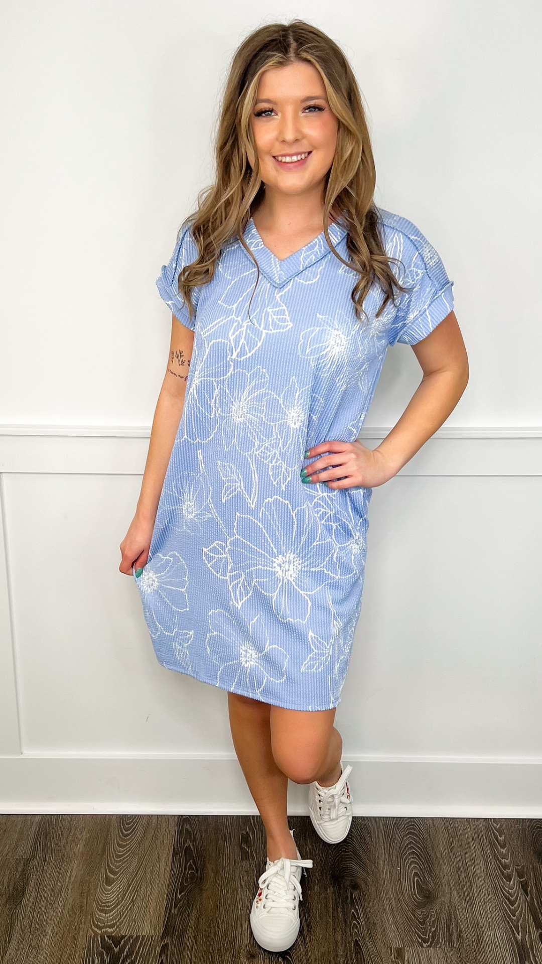 Shake it Off Ribbed Short Sleeve Blue Avery Mae Dress