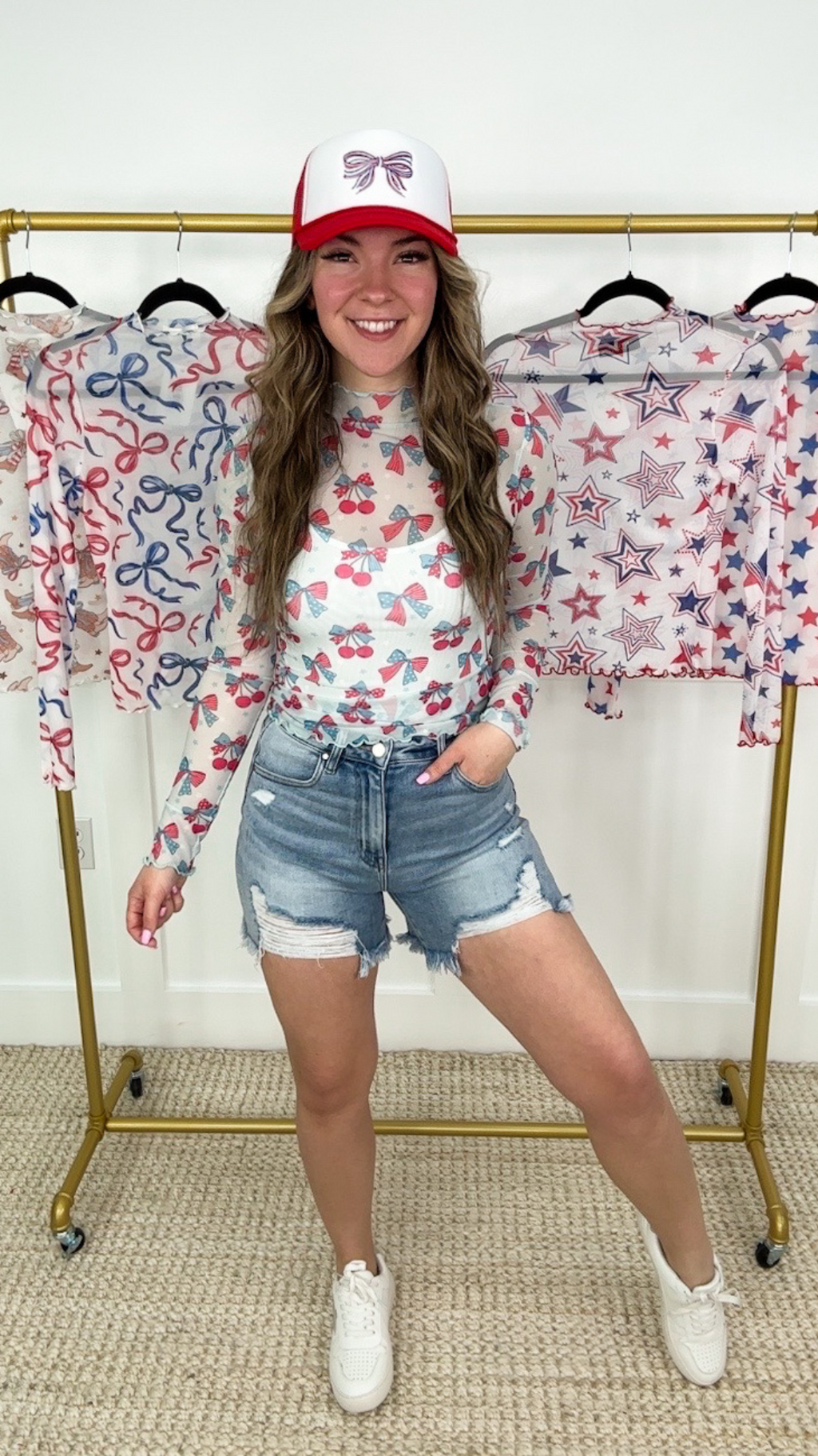 All American Girl Sheer Mesh Long Sleeve Avery Mae Top - 5 options!